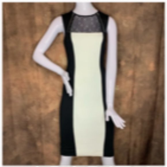 BEBE Color Block Black and White Bodycon Dress - Picture 3 of 5